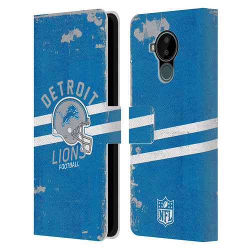 NFL Detroit Lions Logo Art Helmet Distressed Leather Book Wallet Case Cover For Nokia C30