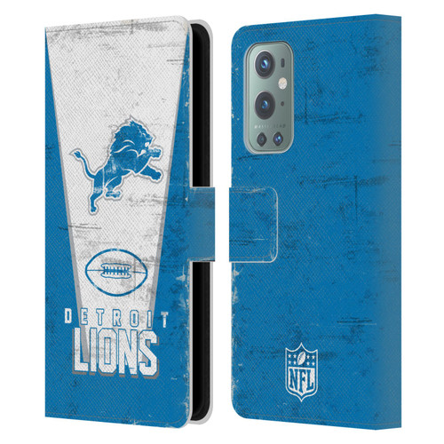 NFL Detroit Lions Logo Art Banner Leather Book Wallet Case Cover For OnePlus 9