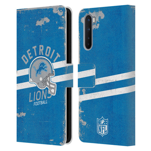 NFL Detroit Lions Logo Art Helmet Distressed Leather Book Wallet Case Cover For OnePlus Nord 5G