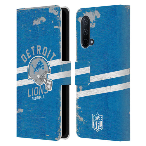NFL Detroit Lions Logo Art Helmet Distressed Leather Book Wallet Case Cover For OnePlus Nord CE 5G