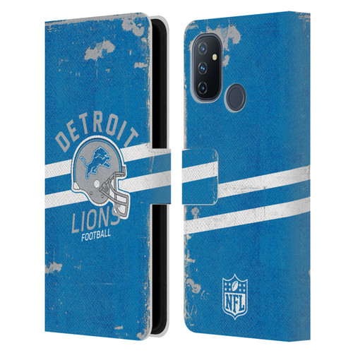 NFL Detroit Lions Logo Art Helmet Distressed Leather Book Wallet Case Cover For OnePlus Nord N100