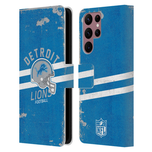 NFL Detroit Lions Logo Art Helmet Distressed Leather Book Wallet Case Cover For Samsung Galaxy S22 Ultra 5G