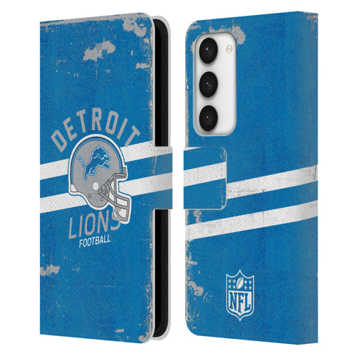 NFL Detroit Lions Logo Art Helmet Distressed Leather Book Wallet Case Cover For Samsung Galaxy S23 5G