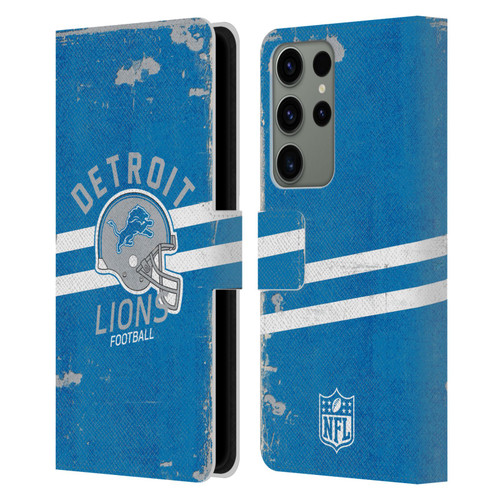 NFL Detroit Lions Logo Art Helmet Distressed Leather Book Wallet Case Cover For Samsung Galaxy S23 Ultra 5G