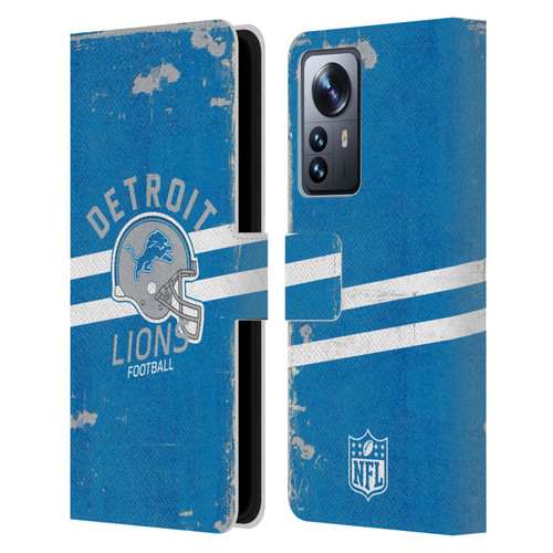 NFL Detroit Lions Logo Art Helmet Distressed Leather Book Wallet Case Cover For Xiaomi 12 Pro