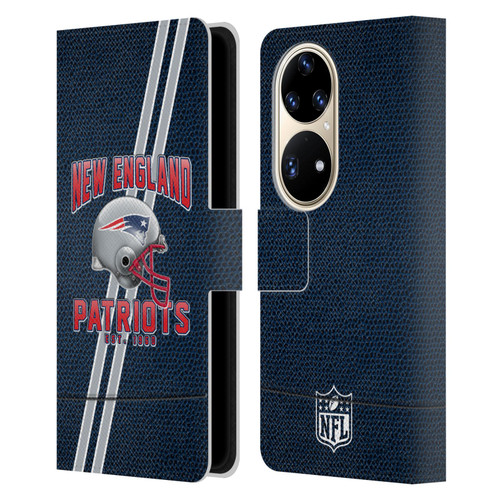NFL New England Patriots Logo Art Football Stripes Leather Book Wallet Case Cover For Huawei P50 Pro
