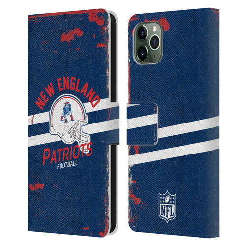 NFL New England Patriots Logo Art Helmet Distressed Leather Book Wallet Case Cover For Apple iPhone 11 Pro Max