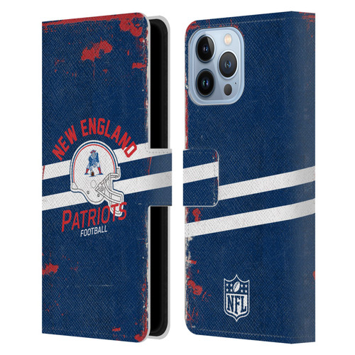 NFL New England Patriots Logo Art Helmet Distressed Leather Book Wallet Case Cover For Apple iPhone 13 Pro Max