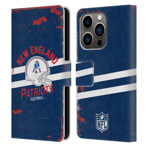 NFL New England Patriots Logo Art Helmet Distressed Leather Book Wallet Case Cover For Apple iPhone 14 Pro