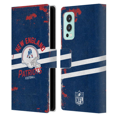 NFL New England Patriots Logo Art Helmet Distressed Leather Book Wallet Case Cover For OnePlus Nord 2 5G