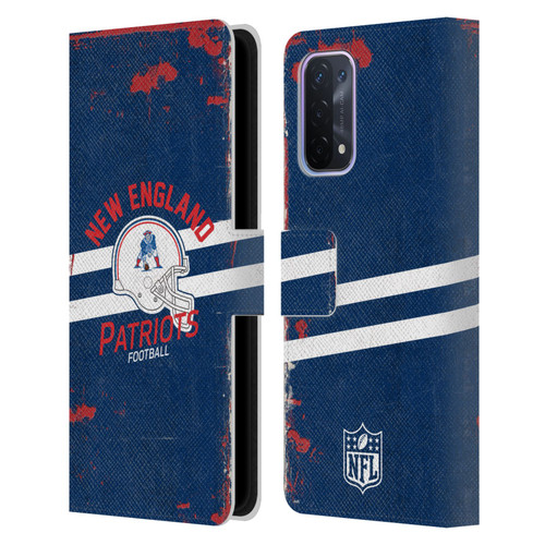 NFL New England Patriots Logo Art Helmet Distressed Leather Book Wallet Case Cover For OPPO A54 5G