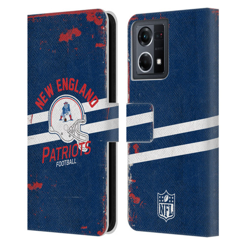 NFL New England Patriots Logo Art Helmet Distressed Leather Book Wallet Case Cover For OPPO Reno8 4G