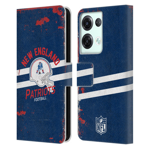 NFL New England Patriots Logo Art Helmet Distressed Leather Book Wallet Case Cover For OPPO Reno8 Pro