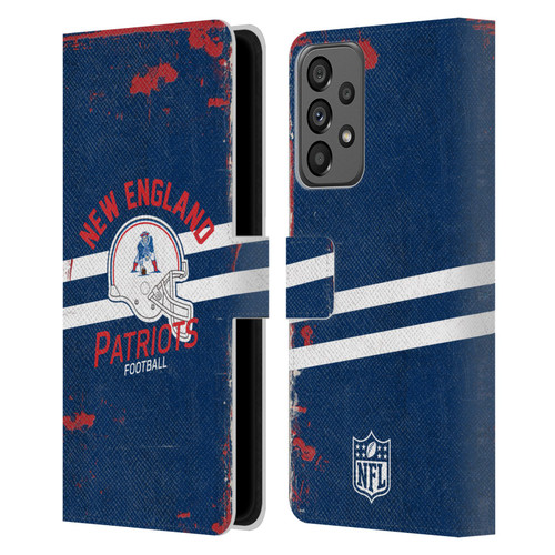 NFL New England Patriots Logo Art Helmet Distressed Leather Book Wallet Case Cover For Samsung Galaxy A73 5G (2022)
