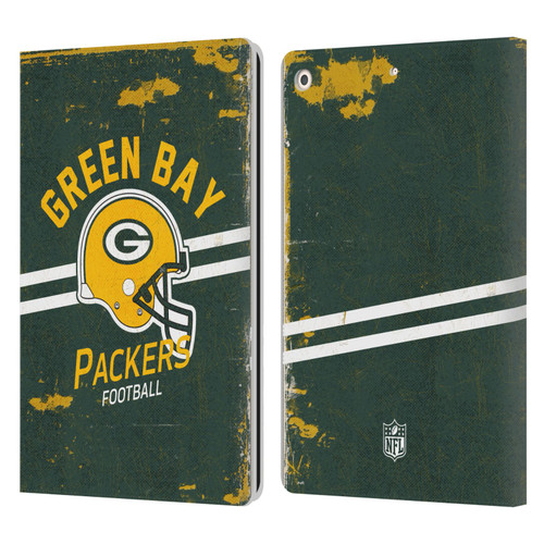NFL Green Bay Packers Logo Art Helmet Distressed Leather Book Wallet Case Cover For Apple iPad 10.2 2019/2020/2021