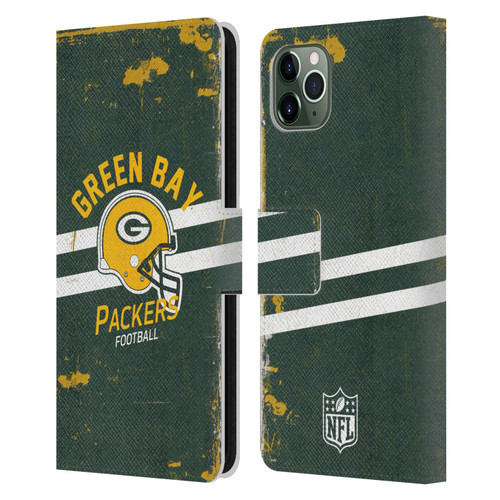 NFL Green Bay Packers Logo Art Helmet Distressed Leather Book Wallet Case Cover For Apple iPhone 11 Pro Max