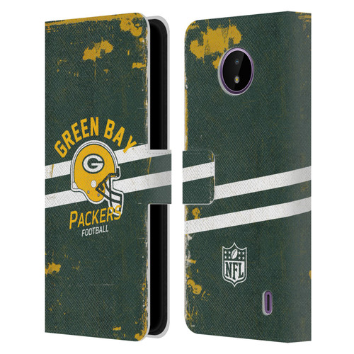 NFL Green Bay Packers Logo Art Helmet Distressed Leather Book Wallet Case Cover For Nokia C10 / C20