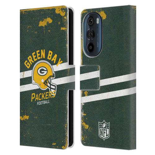 NFL Green Bay Packers Logo Art Helmet Distressed Leather Book Wallet Case Cover For Motorola Edge 30