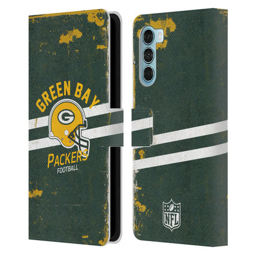 NFL Green Bay Packers Logo Art Helmet Distressed Leather Book Wallet Case Cover For Motorola Edge S30 / Moto G200 5G