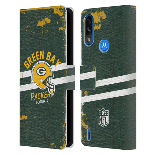 NFL Green Bay Packers Logo Art Helmet Distressed Leather Book Wallet Case Cover For Motorola Moto E7 Power / Moto E7i Power