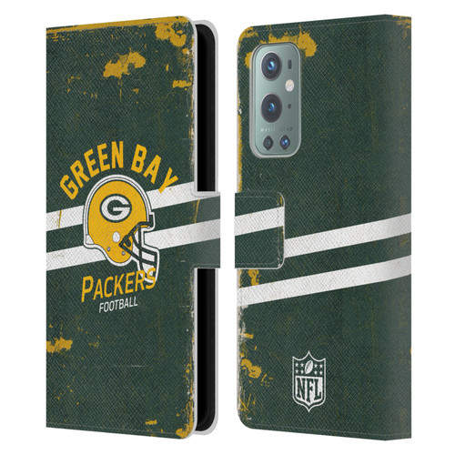NFL Green Bay Packers Logo Art Helmet Distressed Leather Book Wallet Case Cover For OnePlus 9