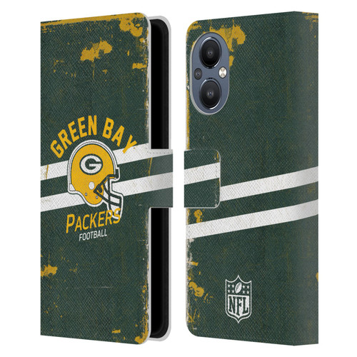 NFL Green Bay Packers Logo Art Helmet Distressed Leather Book Wallet Case Cover For OnePlus Nord N20 5G