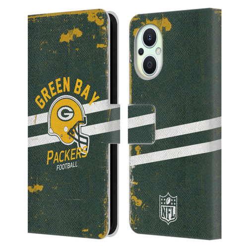 NFL Green Bay Packers Logo Art Helmet Distressed Leather Book Wallet Case Cover For OPPO Reno8 Lite