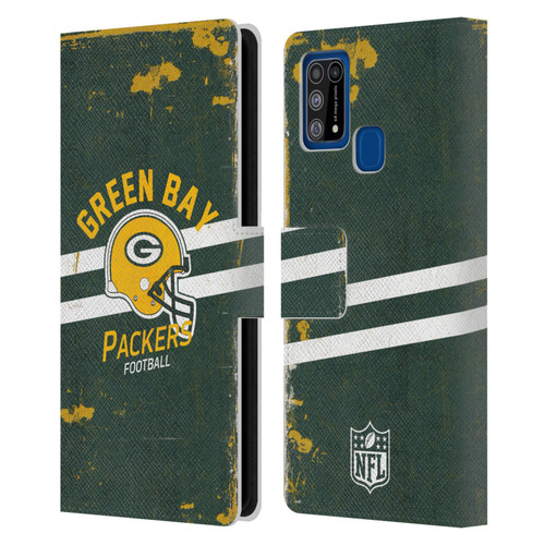 NFL Green Bay Packers Logo Art Helmet Distressed Leather Book Wallet Case Cover For Samsung Galaxy M31 (2020)