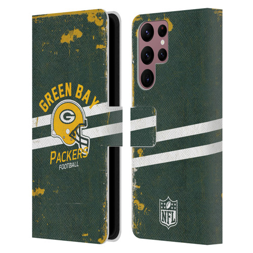 NFL Green Bay Packers Logo Art Helmet Distressed Leather Book Wallet Case Cover For Samsung Galaxy S22 Ultra 5G NFL Green Bay Packers Logo Art Helmet Distressed Leather Book Wallet Case Cover For Samsung Galaxy S22 Ultra 5G