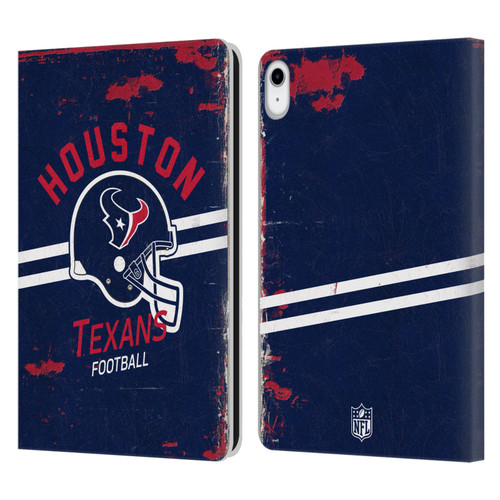 NFL Houston Texans Logo Art Helmet Distressed Leather Book Wallet Case Cover For Apple iPad 10.9 2022/2025
