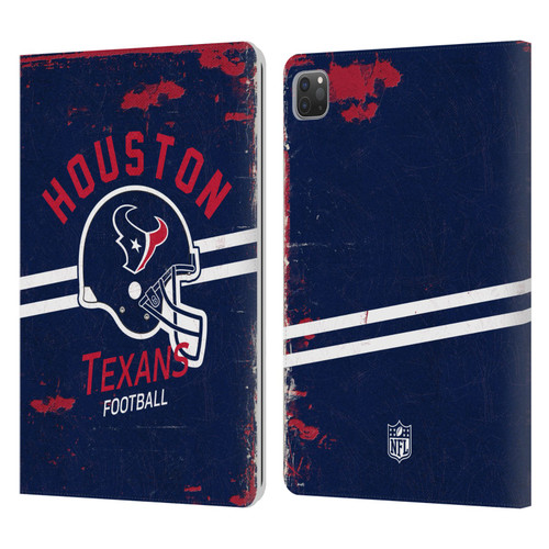 NFL Houston Texans Logo Art Helmet Distressed Leather Book Wallet Case Cover For Apple iPad Pro 11 2020 / 2021 / 2022