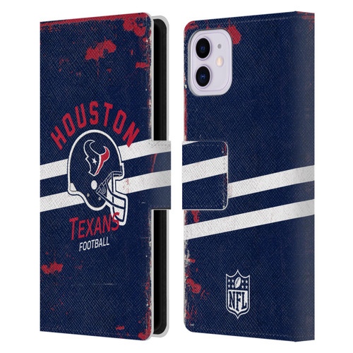 NFL Houston Texans Logo Art Helmet Distressed Leather Book Wallet Case Cover For Apple iPhone 11