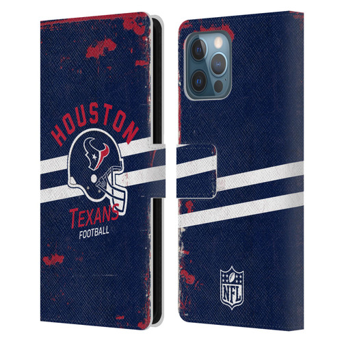 NFL Houston Texans Logo Art Helmet Distressed Leather Book Wallet Case Cover For Apple iPhone 12 Pro Max