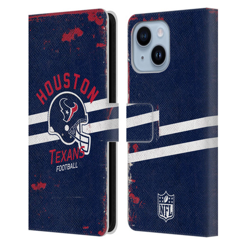 NFL Houston Texans Logo Art Helmet Distressed Leather Book Wallet Case Cover For Apple iPhone 14 Plus