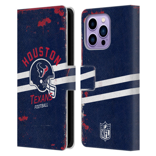NFL Houston Texans Logo Art Helmet Distressed Leather Book Wallet Case Cover For Apple iPhone 14 Pro Max