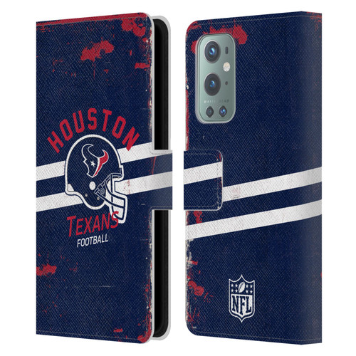 NFL Houston Texans Logo Art Helmet Distressed Leather Book Wallet Case Cover For OnePlus 9