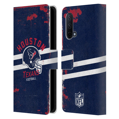 NFL Houston Texans Logo Art Helmet Distressed Leather Book Wallet Case Cover For OnePlus Nord CE 5G