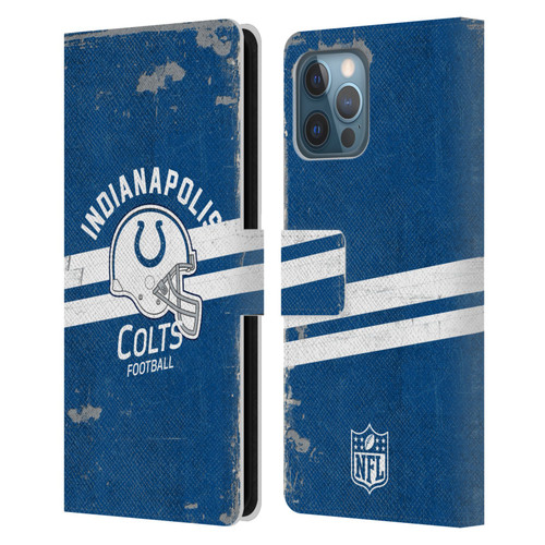 NFL Indianapolis Colts Logo Art Helmet Distressed Leather Book Wallet Case Cover For Apple iPhone 12 Pro Max