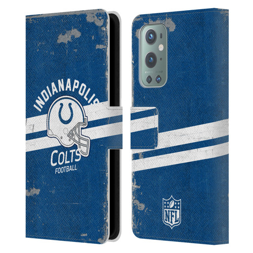NFL Indianapolis Colts Logo Art Helmet Distressed Leather Book Wallet Case Cover For OnePlus 9