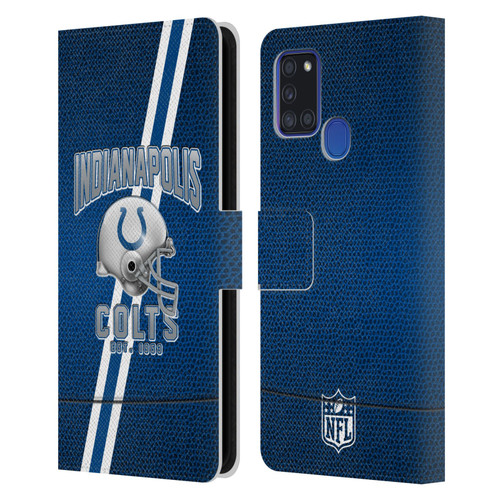 NFL Indianapolis Colts Logo Art Football Stripes Leather Book Wallet Case Cover For Samsung Galaxy A21s (2020)