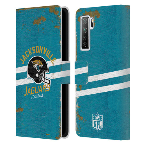 NFL Jacksonville Jaguars Logo Art Helmet Distressed Leather Book Wallet Case Cover For Huawei Nova 7 SE/P40 Lite 5G