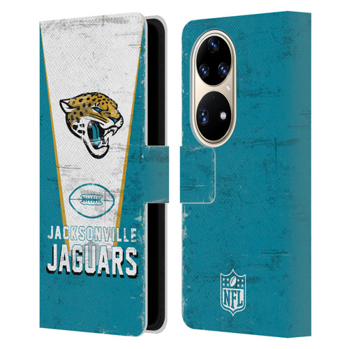 NFL Jacksonville Jaguars Logo Art Banner Leather Book Wallet Case Cover For Huawei P50 Pro