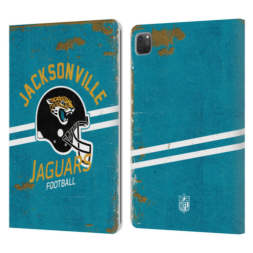 NFL Jacksonville Jaguars Logo Art Helmet Distressed Leather Book Wallet Case Cover For Apple iPad Pro 11 2020 / 2021 / 2022