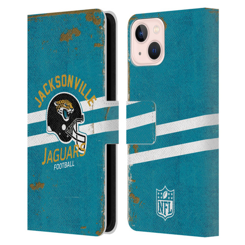NFL Jacksonville Jaguars Logo Art Helmet Distressed Leather Book Wallet Case Cover For Apple iPhone 13
