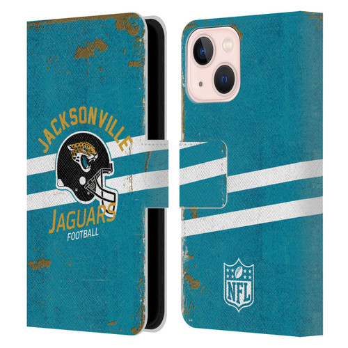 NFL Jacksonville Jaguars Logo Art Helmet Distressed Leather Book Wallet Case Cover For Apple iPhone 13 Mini