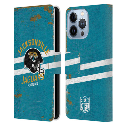 NFL Jacksonville Jaguars Logo Art Helmet Distressed Leather Book Wallet Case Cover For Apple iPhone 13 Pro