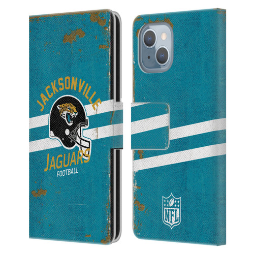 NFL Jacksonville Jaguars Logo Art Helmet Distressed Leather Book Wallet Case Cover For Apple iPhone 14