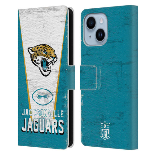 NFL Jacksonville Jaguars Logo Art Banner Leather Book Wallet Case Cover For Apple iPhone 14 Plus
