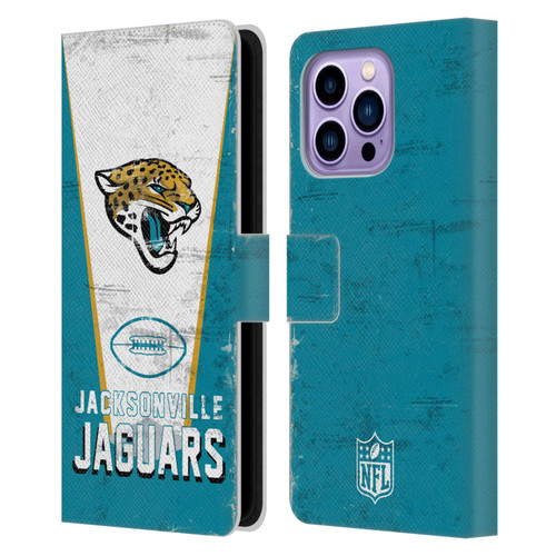 NFL Jacksonville Jaguars Logo Art Banner Leather Book Wallet Case Cover For Apple iPhone 14 Pro Max