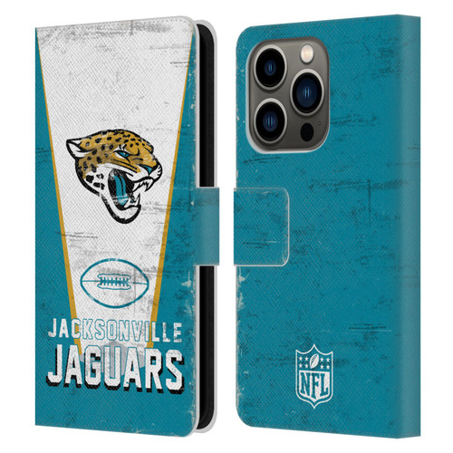 NFL Jacksonville Jaguars Logo Art Banner Leather Book Wallet Case Cover For Apple iPhone 14 Pro